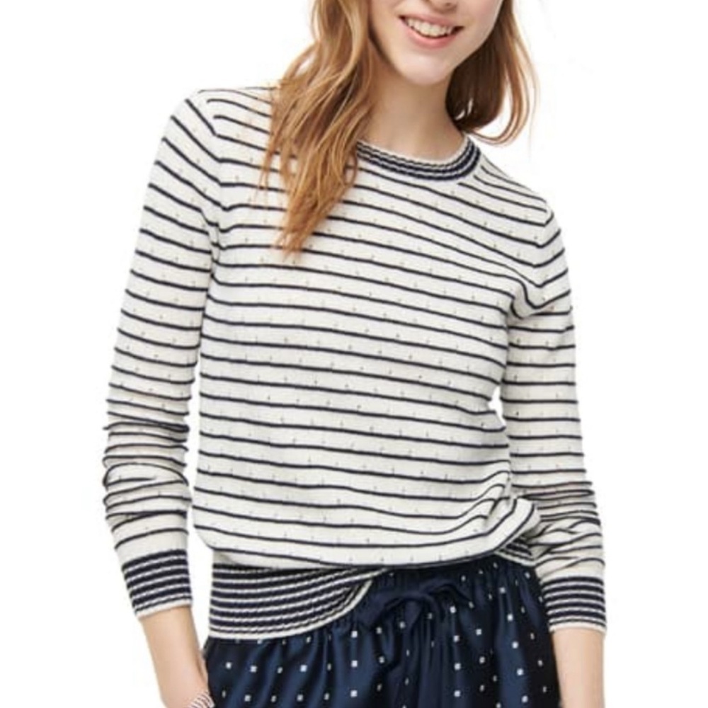 J. Crew Women's Striped Crew Neck Sweater - Navy and White